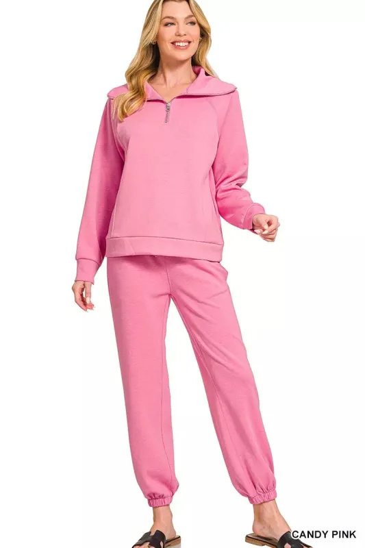 Zenana Scuba Half Zip Sweatshirts and Joggers Set sold by Charming Charlie