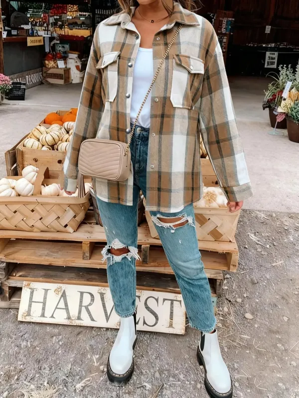 Plus Size Casual Plaid Button-Down Shirt made by Trendsi