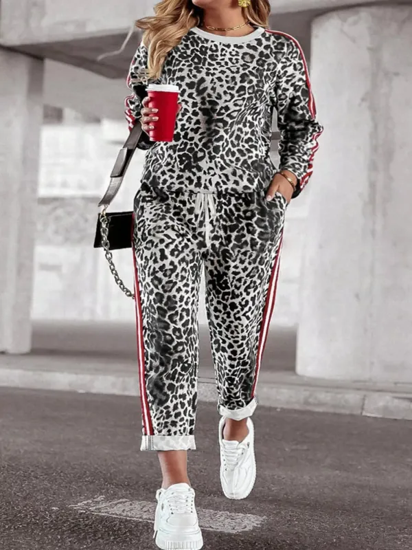 Plus Size Leopard Print Long Sleeve Top and Pants Set sold by Charming Charlie