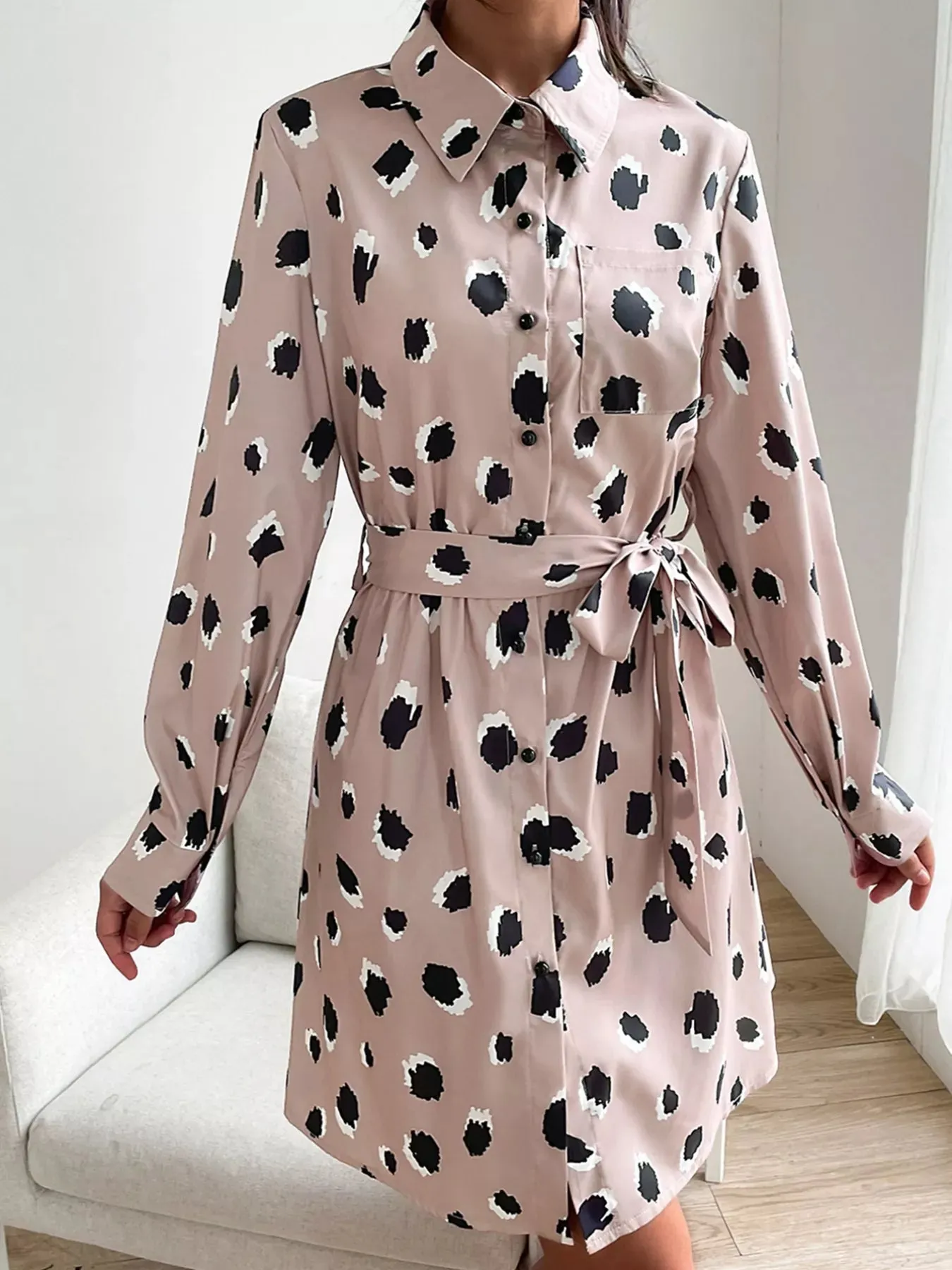 Printed Long Sleeve Mini Shirt Dress sold by Charming Charlie product image thumbnail 5