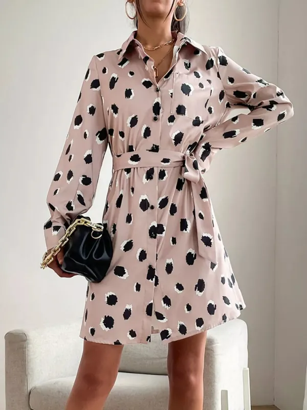 Printed Long Sleeve Mini Shirt Dress sold by Charming Charlie