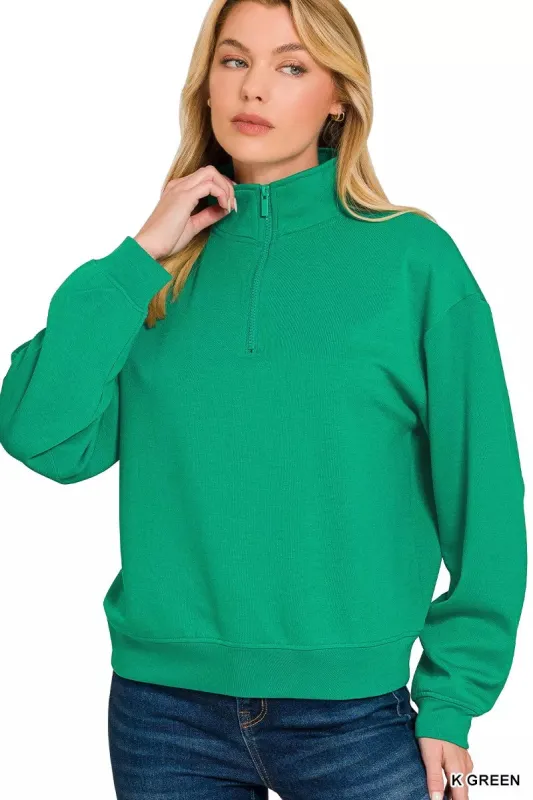 Zenana Scuba Half Zip Pullover Sweatshirt sold by Charming Charlie