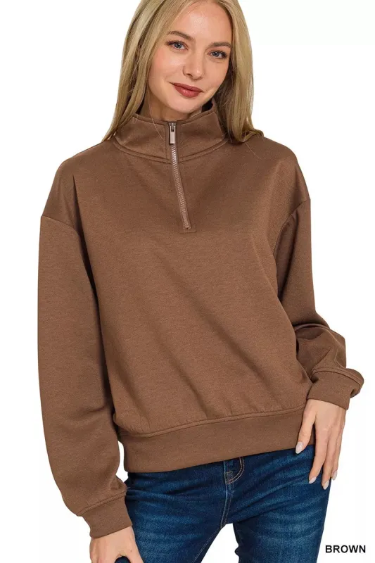 Zenana Scuba Half Zip Pullover Sweatshirt sold by Charming Charlie