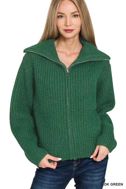 Zenana High Neck Full Zip Sweater Cardigan sold by Charming Charlie