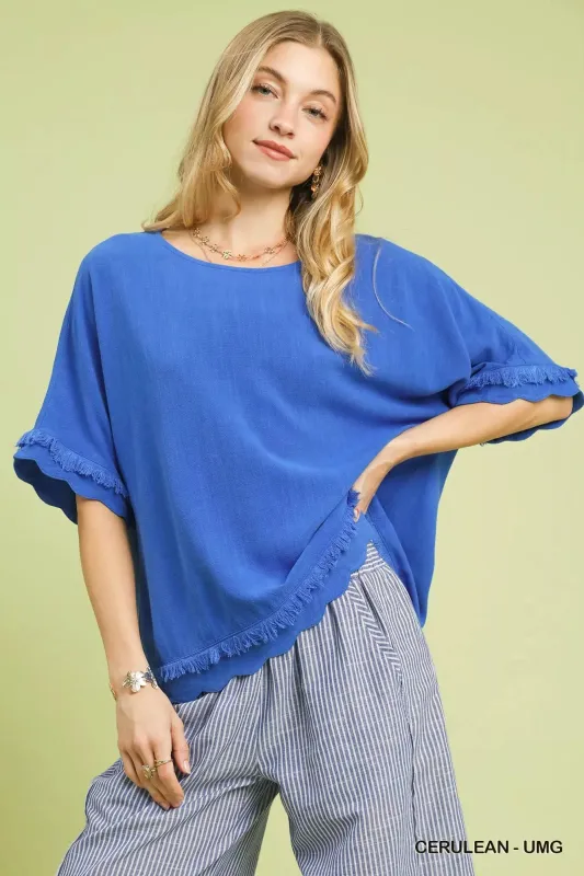Umgee Linen Frayed Hem Scallop Edge Top sold by Charming Charlie