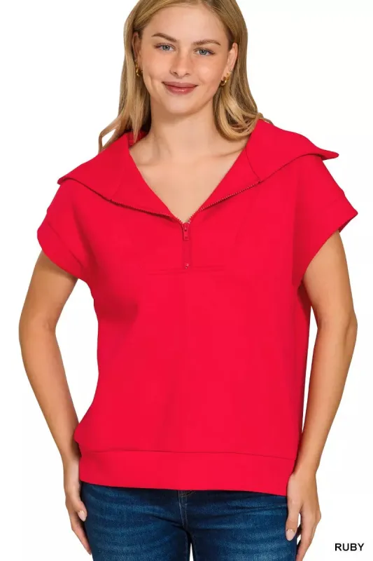 Zenana Scuba Half Zip Top sold by Charming Charlie