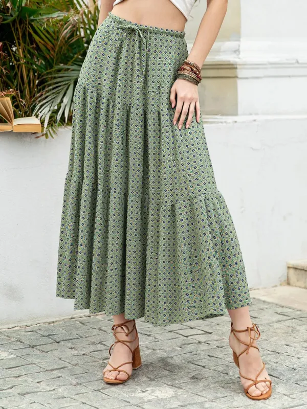 Boho Print Tiered Maxi Skirt sold by Charming Charlie