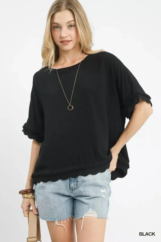 Umgee Linen Frayed Hem Scallop Edge Top sold by Charming Charlie