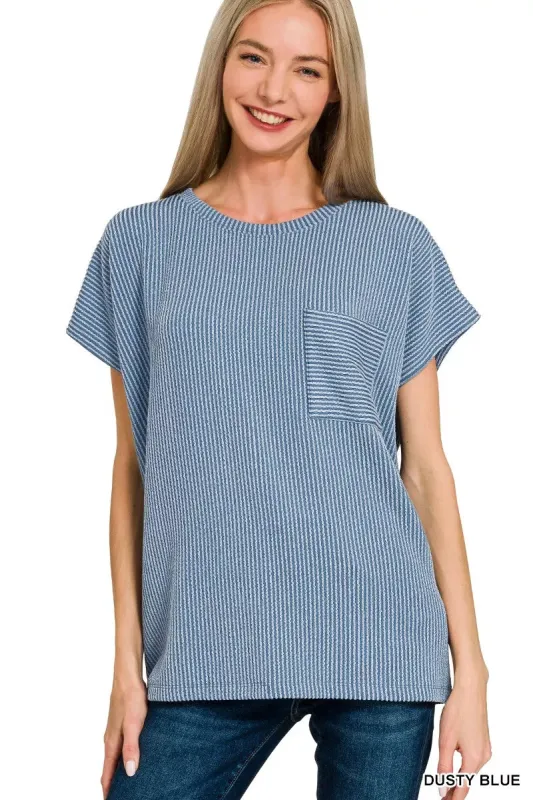 Zenana Raised Rib Front Pocket Boxy Top sold by Charming Charlie