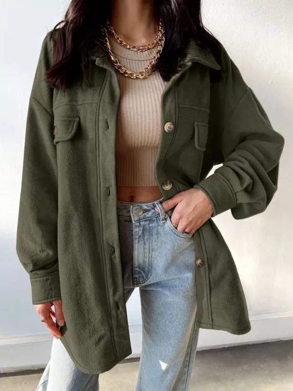 Plus Size Button-Down Dropped Shoulder Shacket sold by Charming Charlie