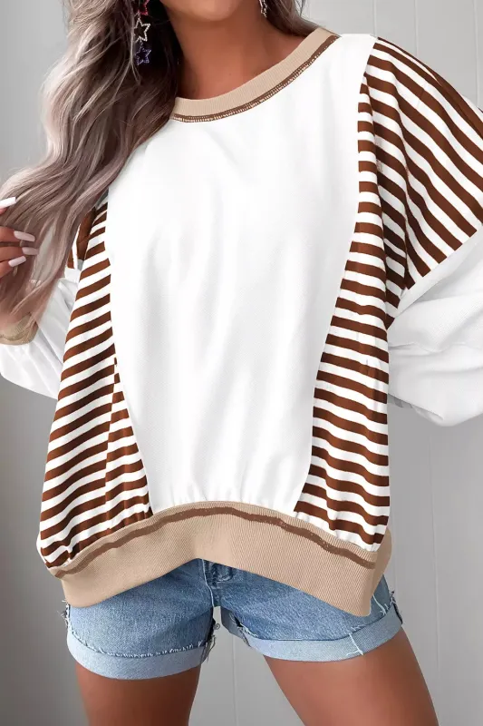 Stripe Colorblock Patchwork Contrast Stitching Sweatshirt sold by Charming Charlie