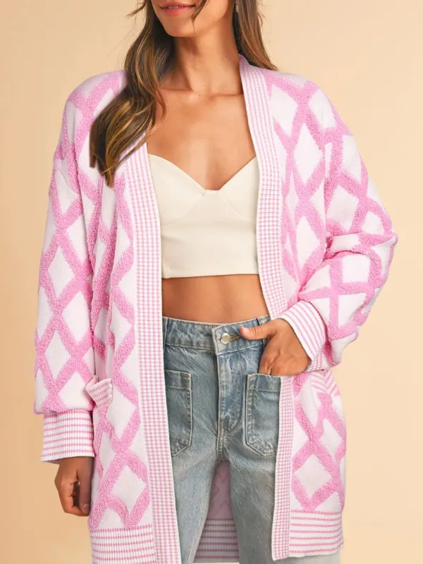 Rhombus Pattern Knit Open Front Pocketed Cardigans sold by Charming Charlie