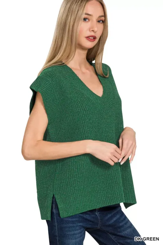 Zenana Ribbed Slit V-Neck Sweater Vest sold by Charming Charlie