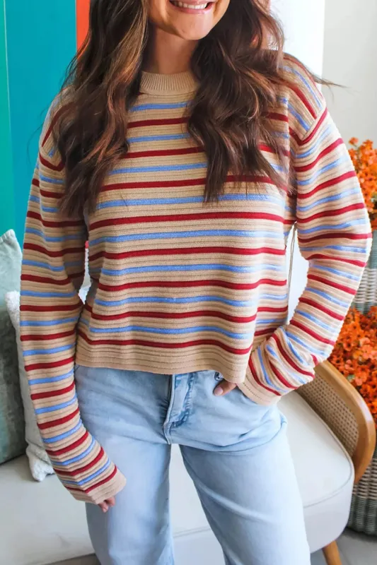 Striped Long Sleeve Round Neck Sweater sold by Charming Charlie