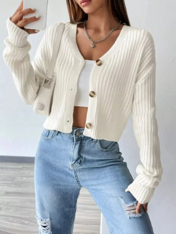 Ribbed Knit Button-Up Cropped Cardigan sold by Charming Charlie