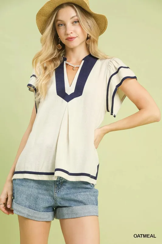 Umgee Linen Ruffle Sleeve Top sold by Charming Charlie