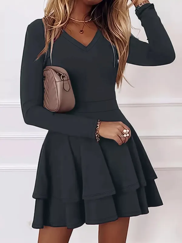 V-Neck Layered Ruffle Mini Dress made by Trendsi