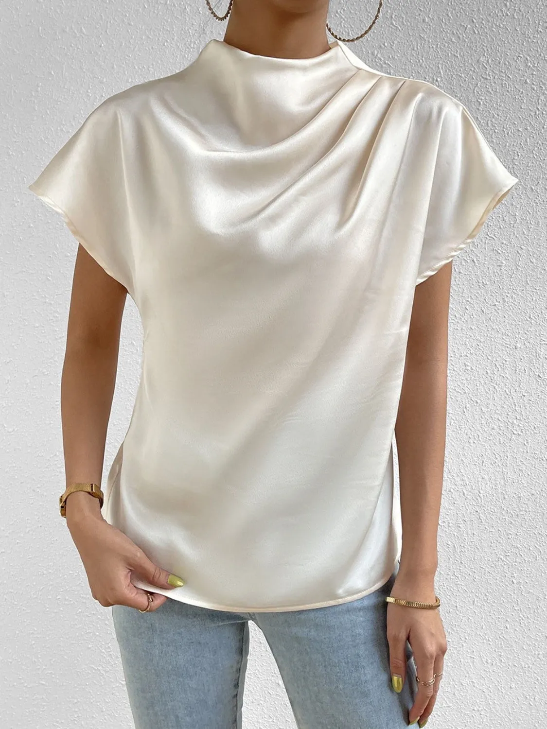 Ruched Mock Neck Short Sleeve Blouse sold by Charming Charlie product image thumbnail 3