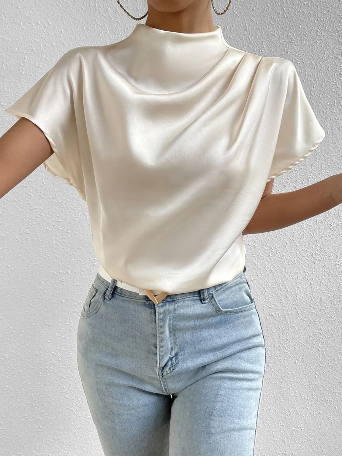 Ruched Mock Neck Short Sleeve Blouse sold by Charming Charlie product image thumbnail 4