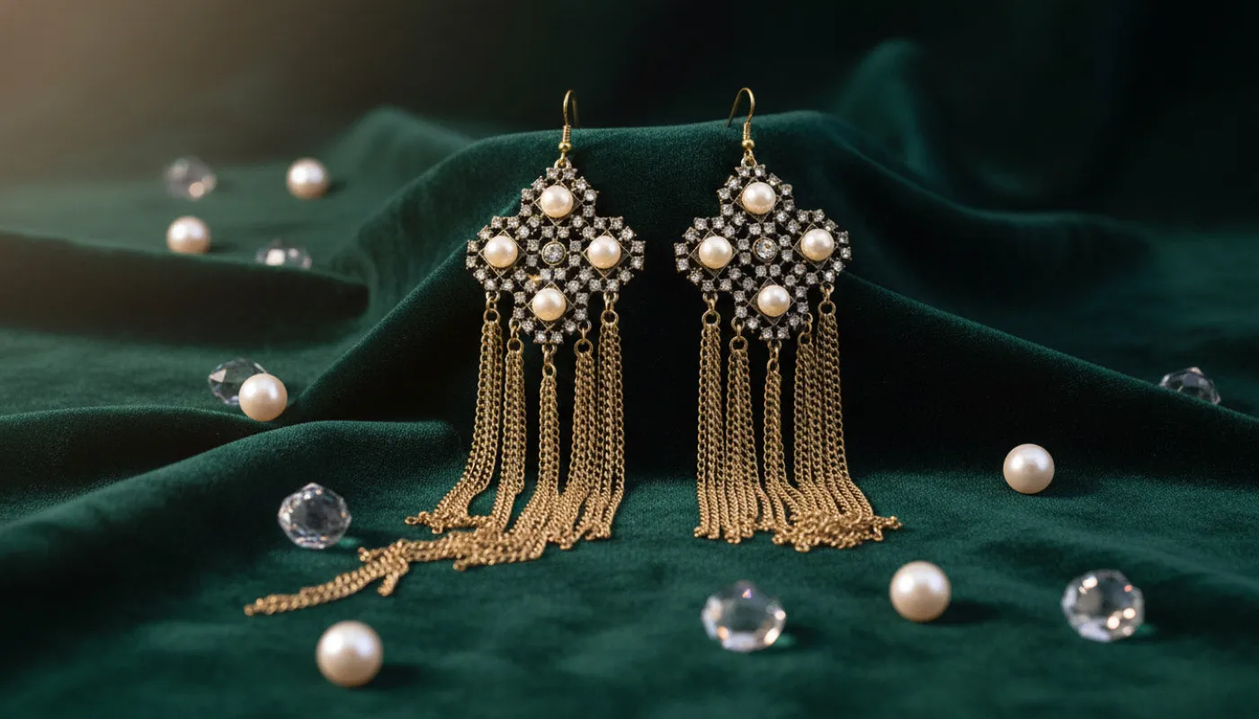 Ornate Pearl and Gold Chandelier Earrings sold by Charming Charlie