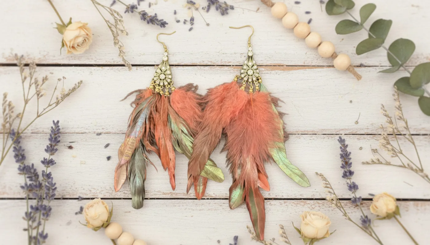 Boho Multicolor Feather Earrings sold by Charming Charlie