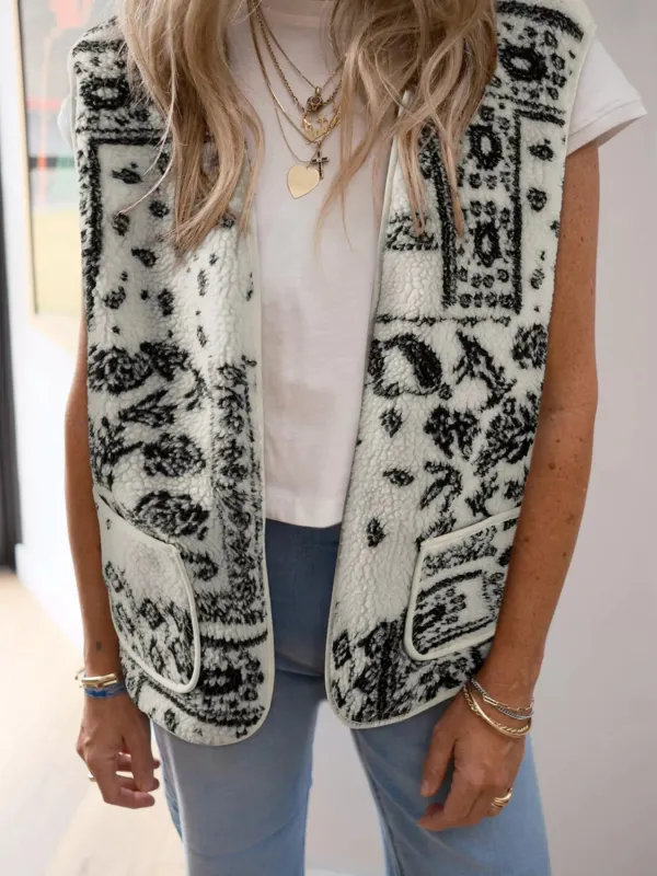 Sherpa Paisley Print Pocketed Western Fashion Vest Jacket sold by Charming Charlie