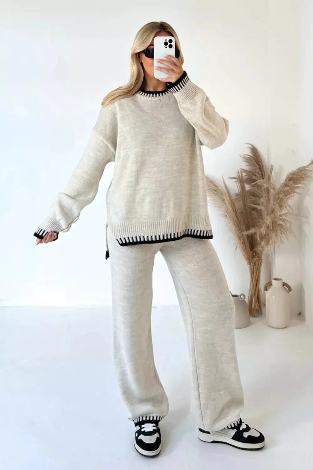 Contrast Trim Round Neck Top and Pants Sweater Set sold by Charming Charlie product image thumbnail 5