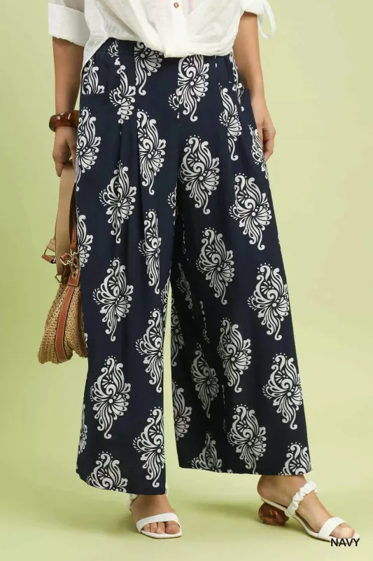 Umgee Abstract Print Wide Leg Pants made by Trendsi