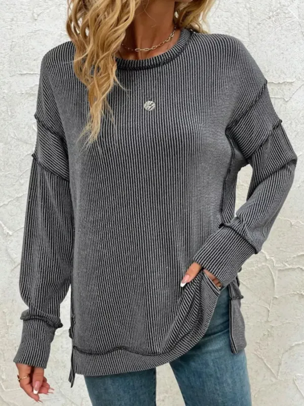 Side Slit Round Neck Sweatshirt sold by Charming Charlie