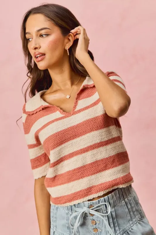SO ME Stripe Short Sleeve Cropped Sweater sold by Charming Charlie