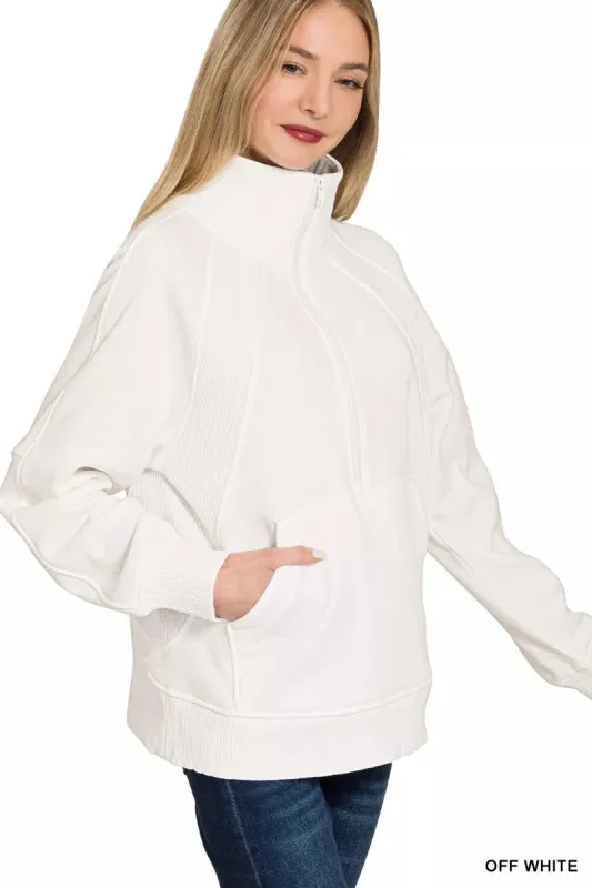 Zenana Half Zip Fleece Sweatshirt with kangaroo Pocket sold by Charming Charlie