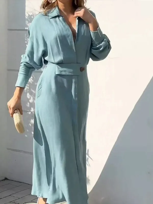 Side Slit Long Sleeve Shirt Dress sold by Charming Charlie