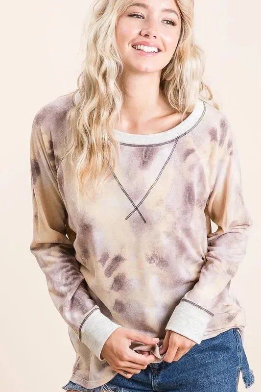 BiBi Tie Dye Terry Pull Over With Contrast Stitching sold by Charming Charlie product image thumbnail 5