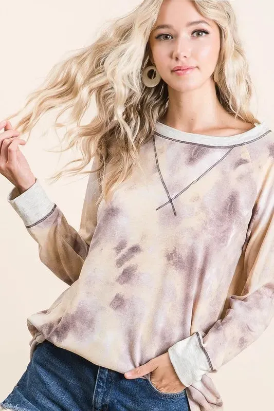 BiBi Tie Dye Terry Pull Over With Contrast Stitching sold by Charming Charlie product image thumbnail 2