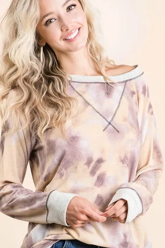 BiBi Tie Dye Terry Pull Over With Contrast Stitching sold by Charming Charlie product image thumbnail 3