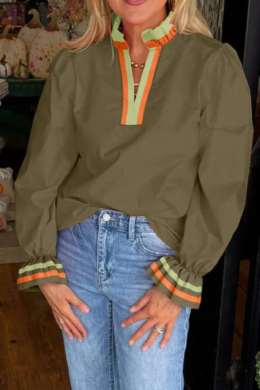 Notched Flounce Sleeve Blouse sold by Charming Charlie