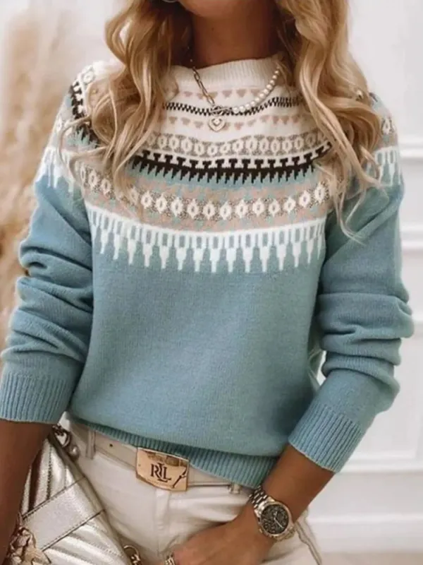 Full Size Vintage Patterned Round Neck Sweater Plus Size sold by Charming Charlie