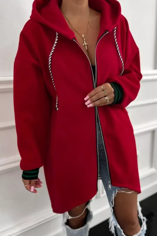Contrast Cuffed Drop Shoulder Zip Up Hoodie sold by Charming Charlie