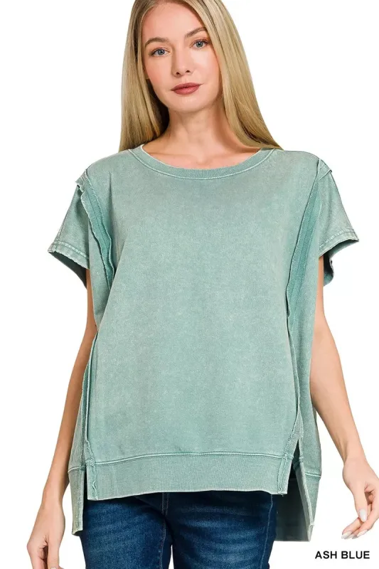 Zenana French Terry Acid Washed Hi-low Top sold by Charming Charlie