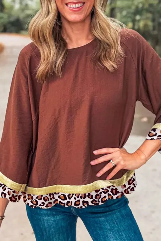Leopard Trim Round Neck Blouse sold by Charming Charlie