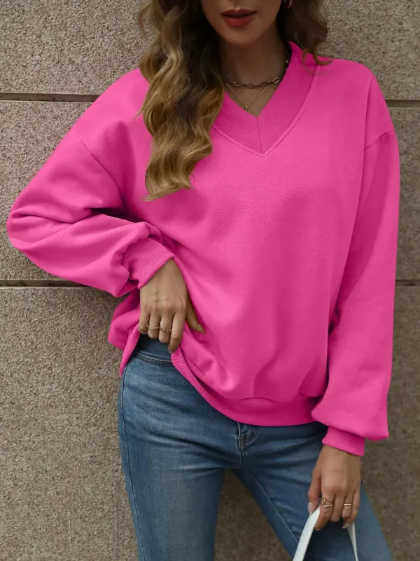 V-Neck Solid Color Casual Sweatshirt sold by Charming Charlie