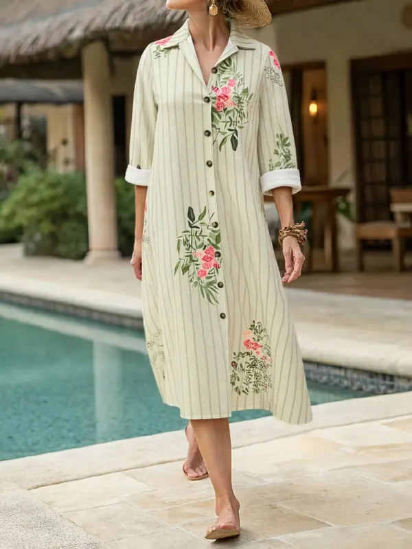 Plus Size Floral Striped Button-Down Midi Shirt Dress sold by Charming Charlie