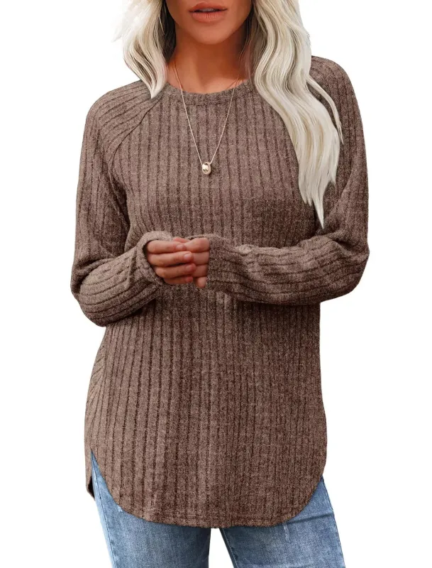 Casual Ribbed Knit Long Sleeve T-Shirt sold by Charming Charlie