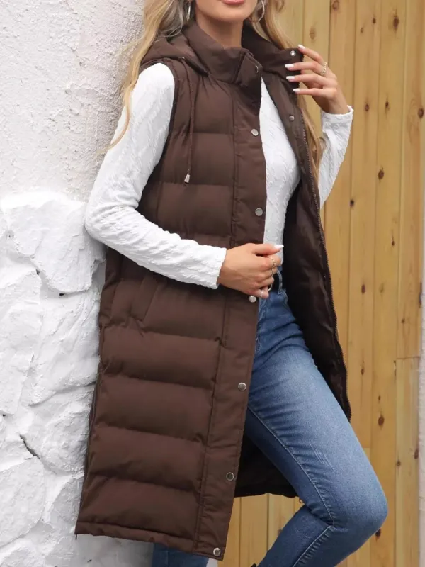 Full Size Snap Down Hooded Padded Longline Vest Coat Plus Size sold by Charming Charlie