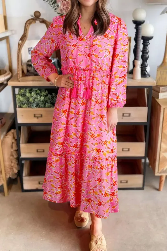 Floral Print Tie Neck Midi Dress sold by Charming Charlie