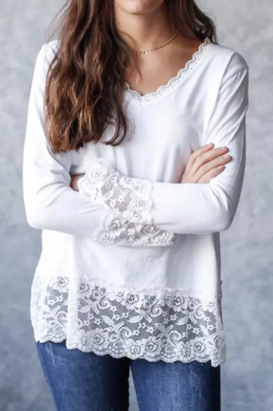 Lace Trim Long Sleeve T-Shirt sold by Charming Charlie