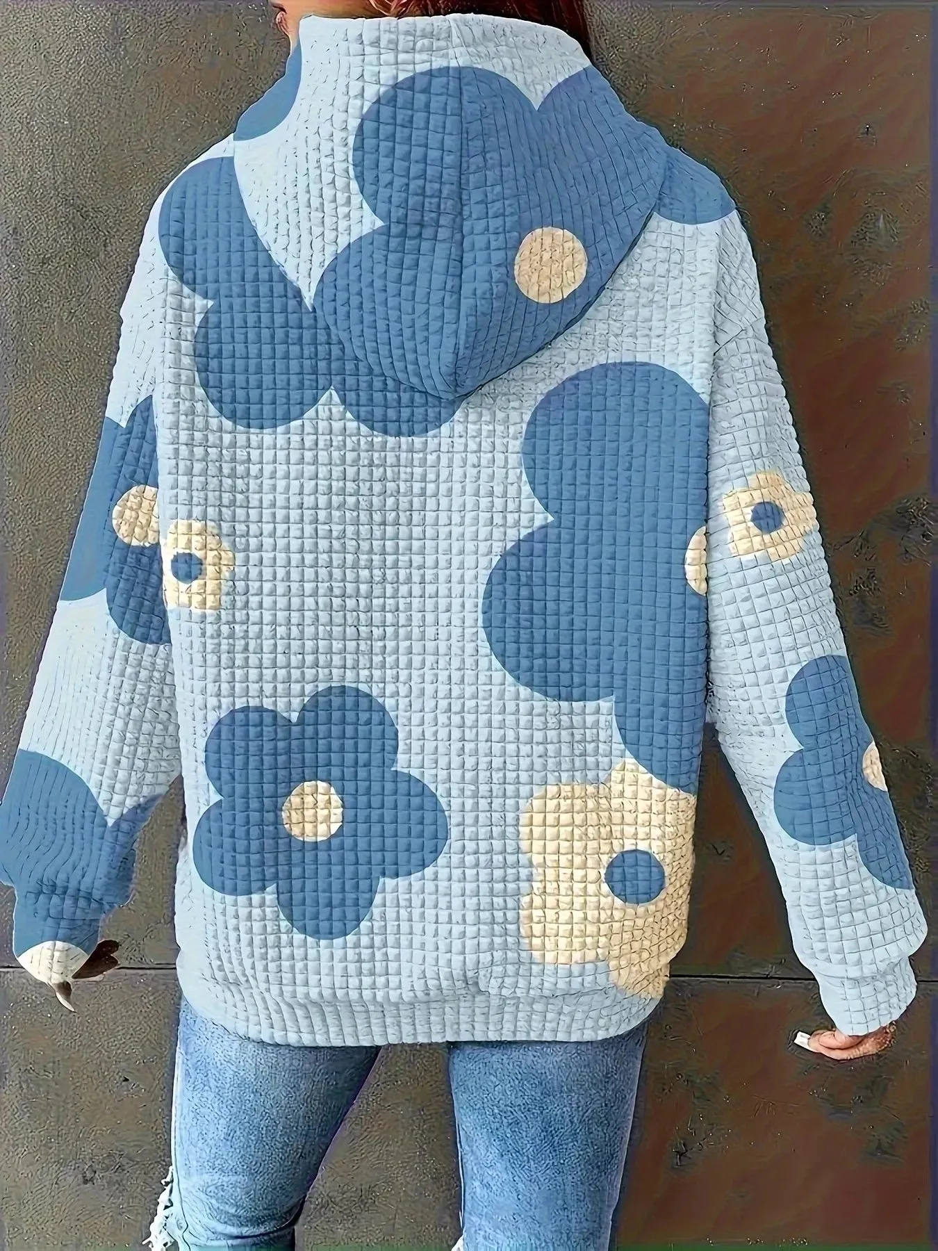 Floral Print Textured Drawstring Hoodie sold by Charming Charlie product image thumbnail 5