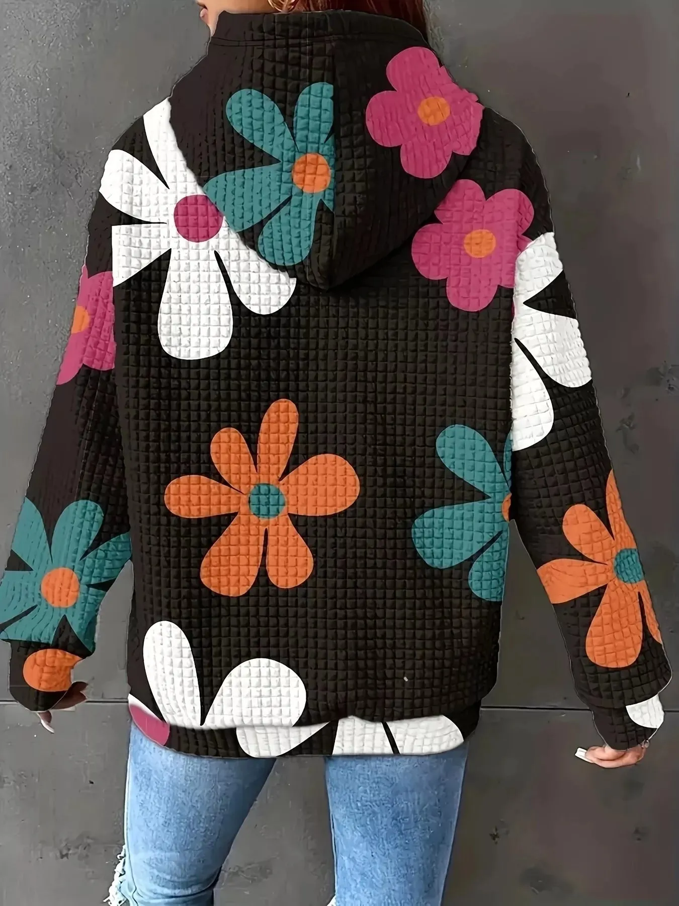 Floral Print Textured Drawstring Hoodie sold by Charming Charlie product image thumbnail 2
