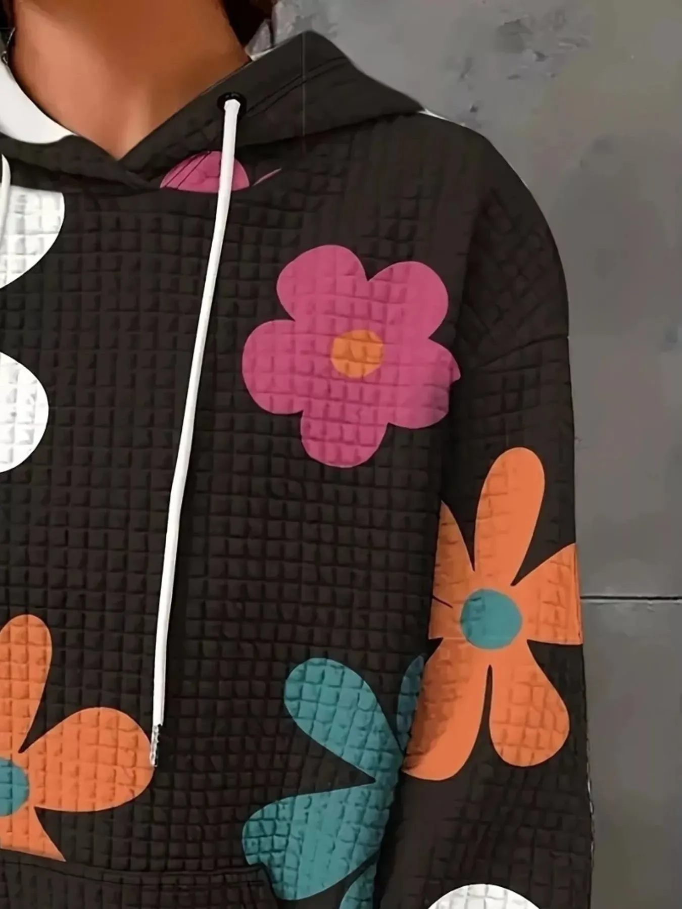 Floral Print Textured Drawstring Hoodie sold by Charming Charlie product image thumbnail 3