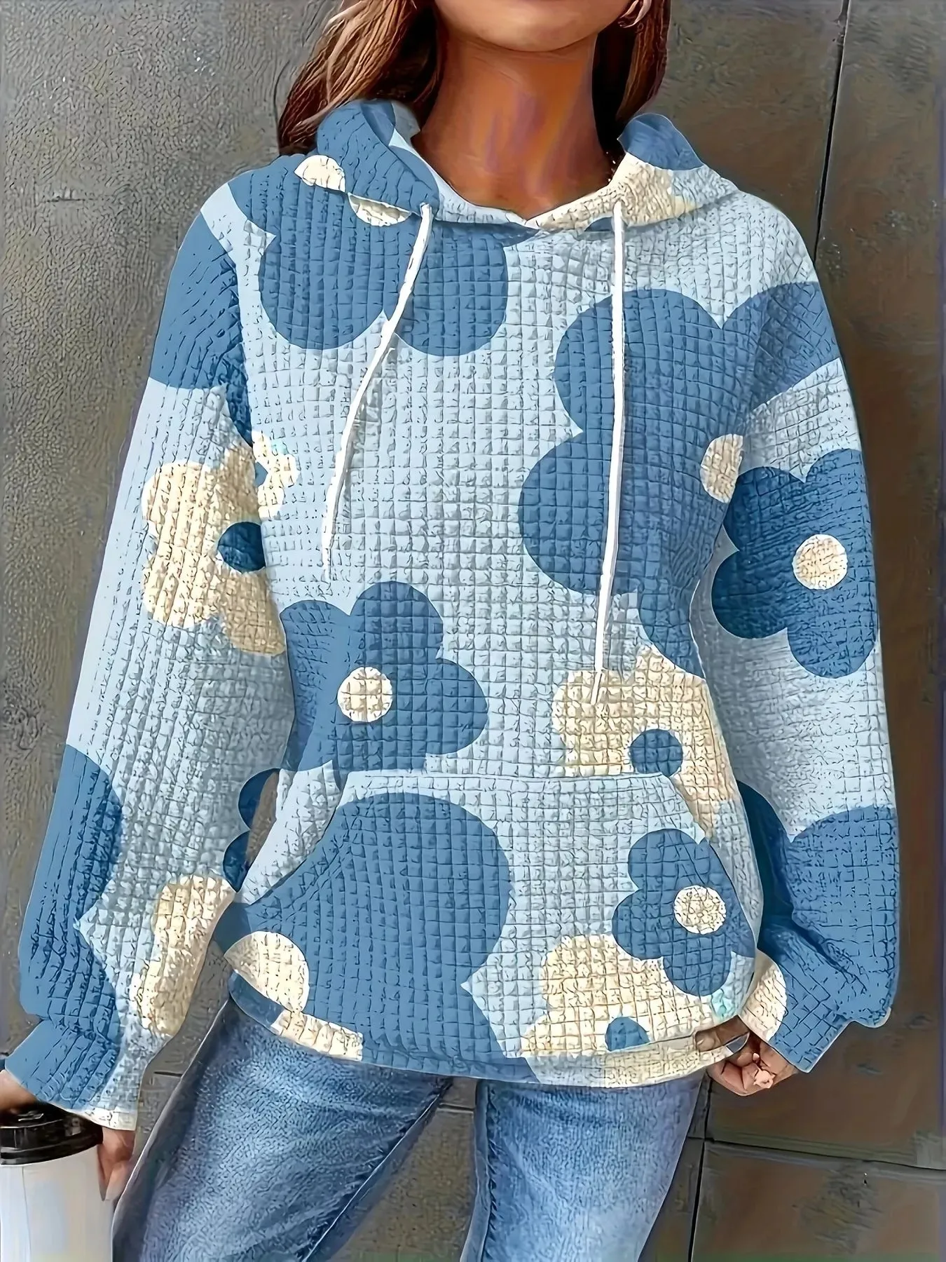 Floral Print Textured Drawstring Hoodie sold by Charming Charlie product image thumbnail 4